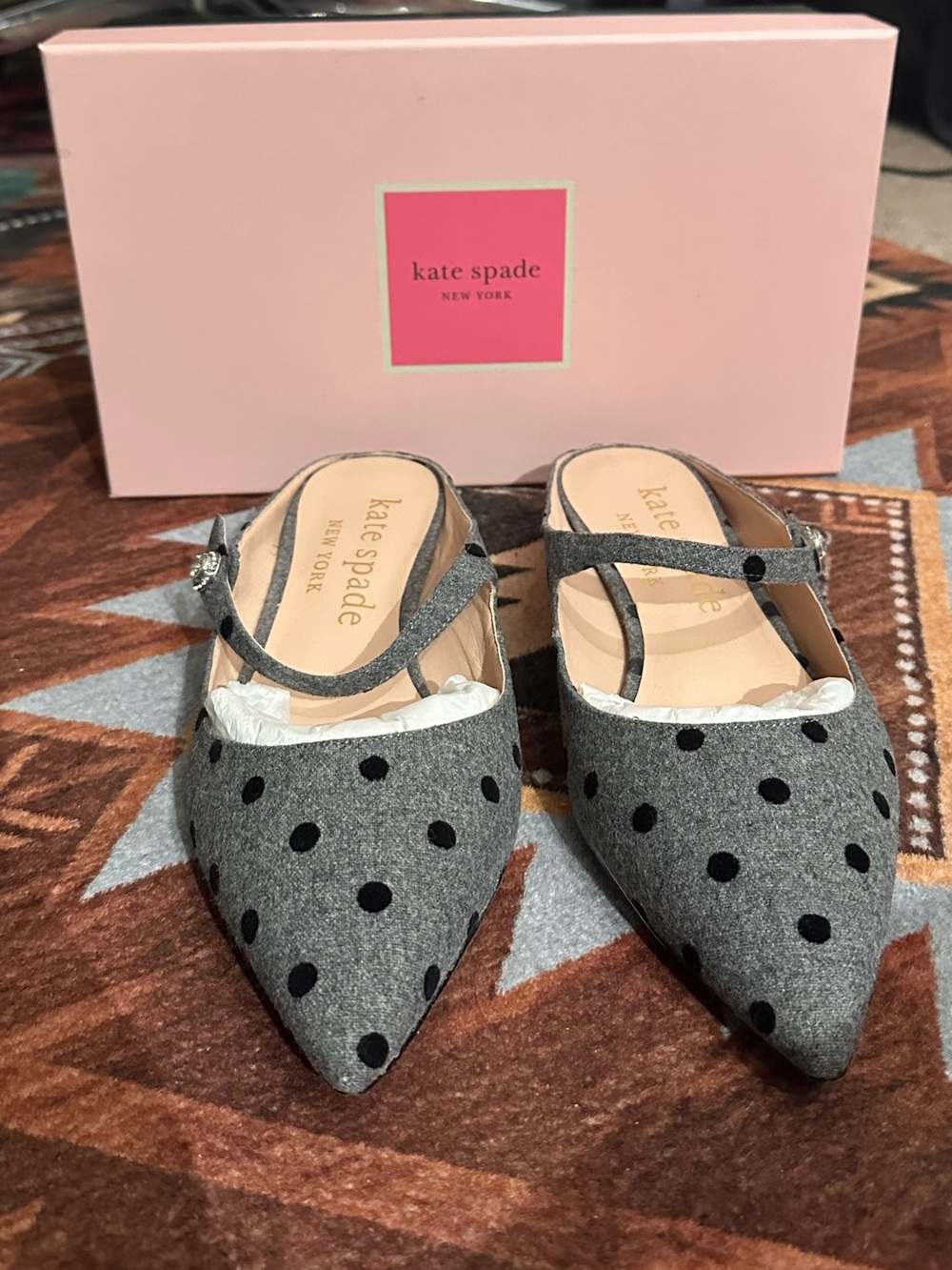 Kate Spade Gray Polka Dot Pointed Toe Mules